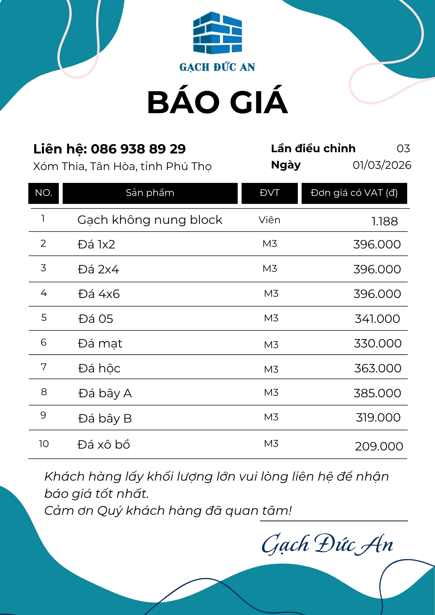 báo giá gạch đá tại Phú Thọ, Hòa Bình, Hà Nội, Vĩnh Phúc