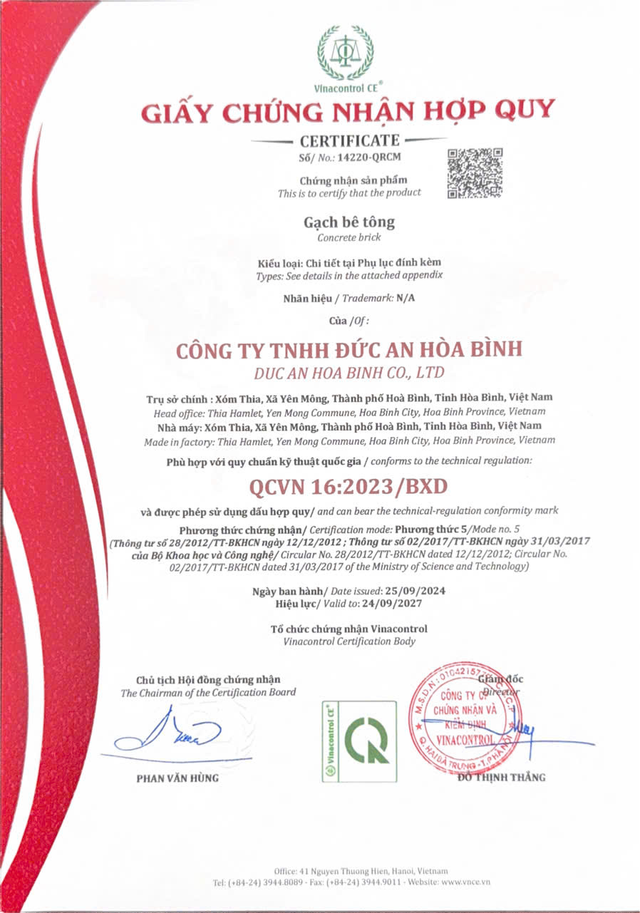 gạch bê tông đạt chuẩn QCVN gachducan