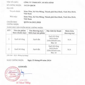 phụ lục chứng nhận gạch bê tông chuẩn iso 9001